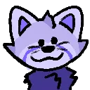 an illustration of a purple red panda staring directly at the user